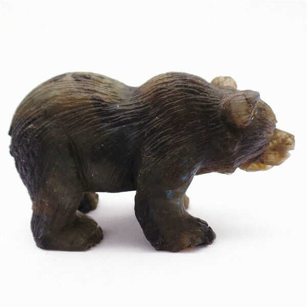 79x48x35mm Natural Labradorite Carved Bear Decoration Statue Home Decor HH7922