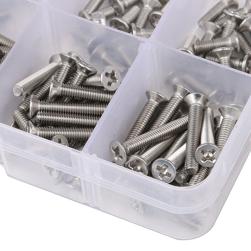 200pcs M3 stainless steel 304 cross countersunk flat head machine screw set U Pb