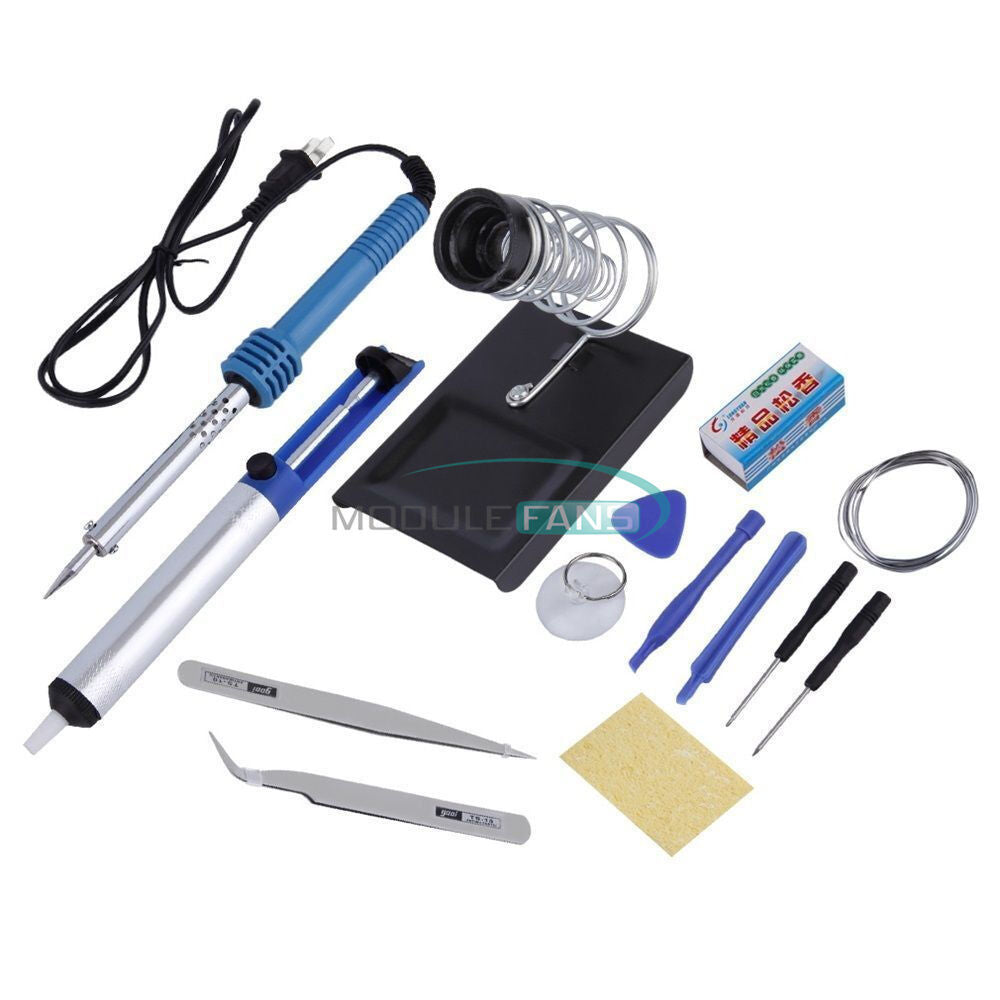 14in1 60W 110V Set Iron Stand Desoldering Pump Electric Soldering Tools Kit
