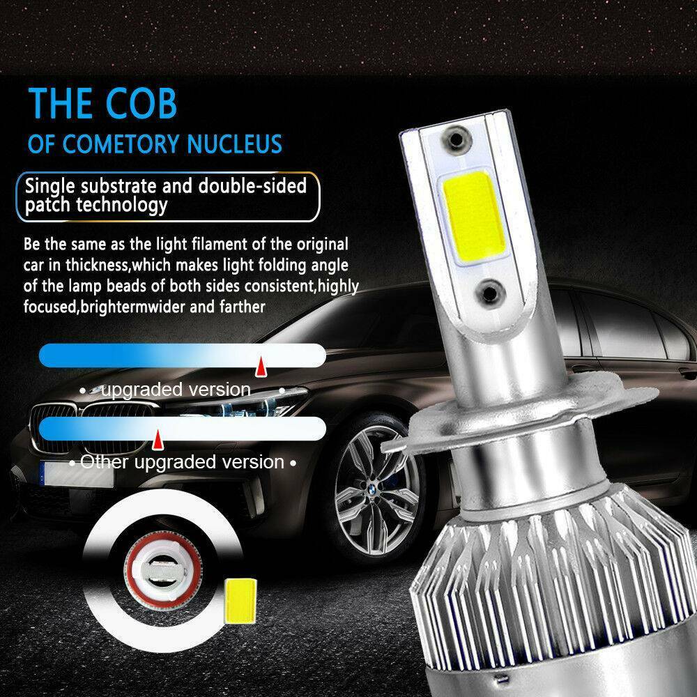 1 Pair Car COB H7 C6 12000LM 72W LED Headlight Kit Hi/Lo Turbo Light Bulbs 6000K