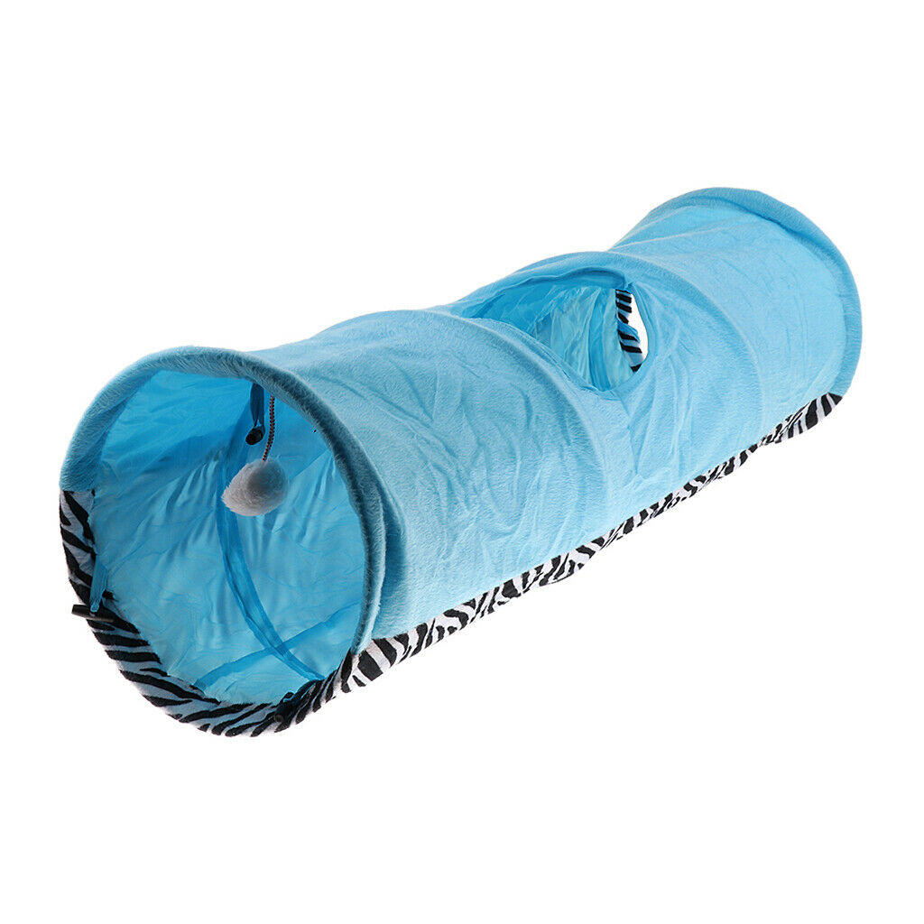 Funny Pet Cat Tunnel 2 Holes Play Tubes Collapsible Rabbit Kitten Toys Blue