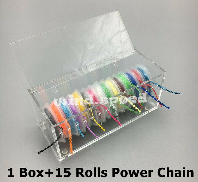 Dental Orthodontic Elastic Rubber Band Storage Box 1pc+15 Rolls Power Chain kit