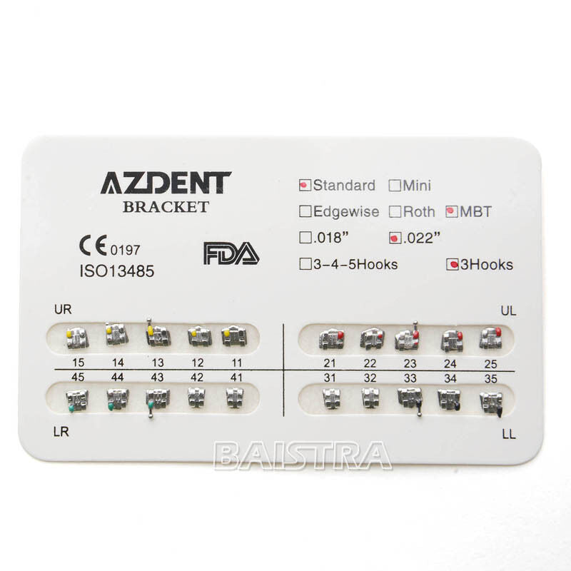 200X AZDENT Dental Orthodontic Metal Brackets Braces Standard MBT.022 Hooks 3