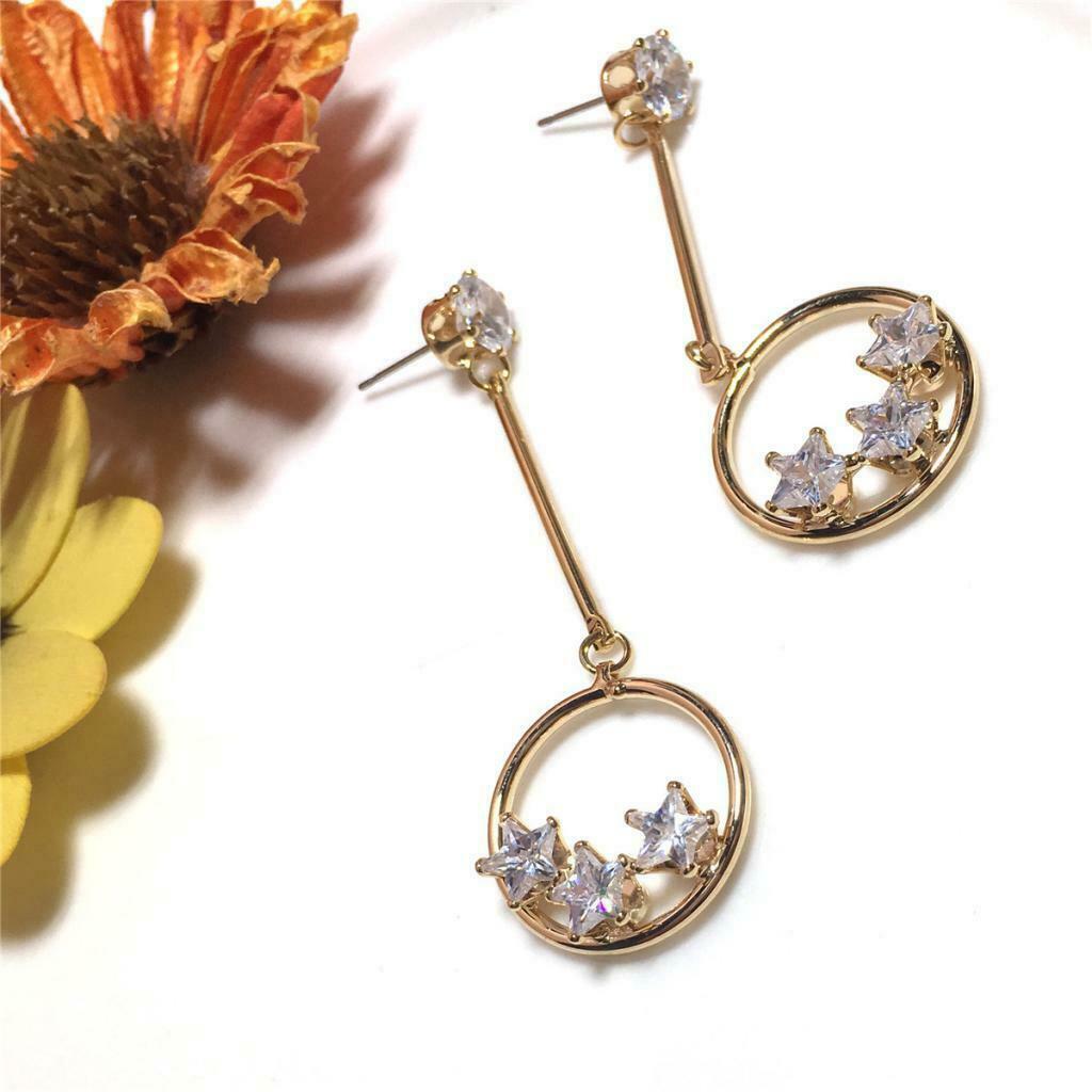 Fashion Zircon Round Five-pointed Star Earrings Crystal Pendant Earrings