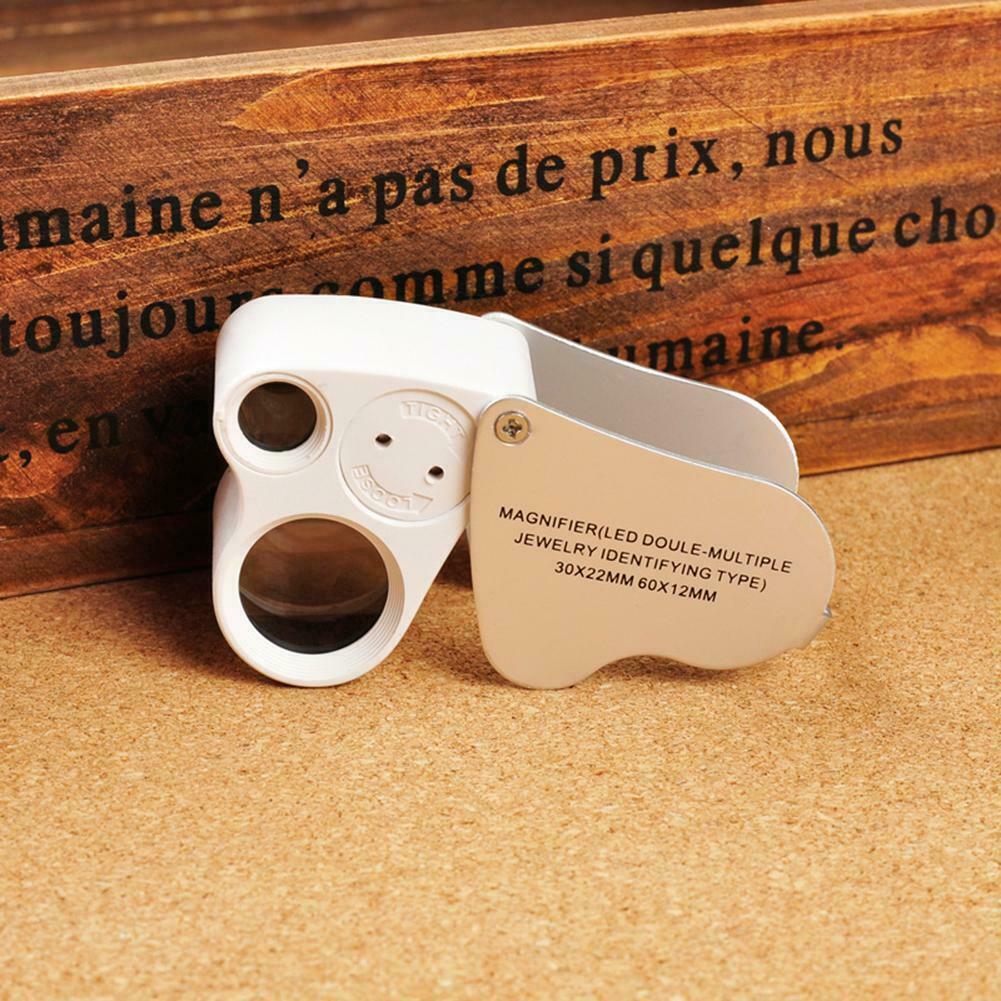 2 LED 30X 60X Glass Magnifying Magnifier Jeweler Eye Jewelry Loupe A#S