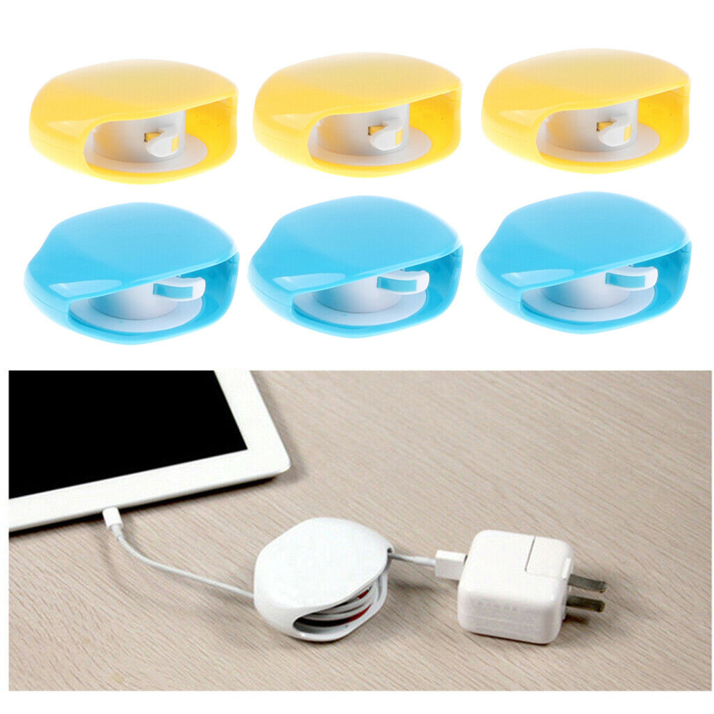 6 Pieces Automatic Cable Winder Cord Organizer for Phone Charger Yellow Blue