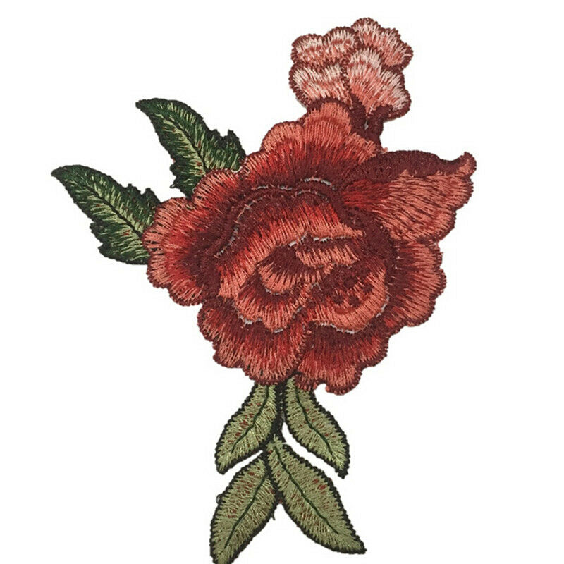 2pcs Embroidery Rose Flower Sew On Patch Badge Bag Jeans Dress Applique Craft BD