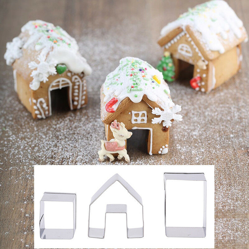 Mini Gingerbread House Cookie Cutter Set 3Pieces Stainless Steel Biscuit M.l8