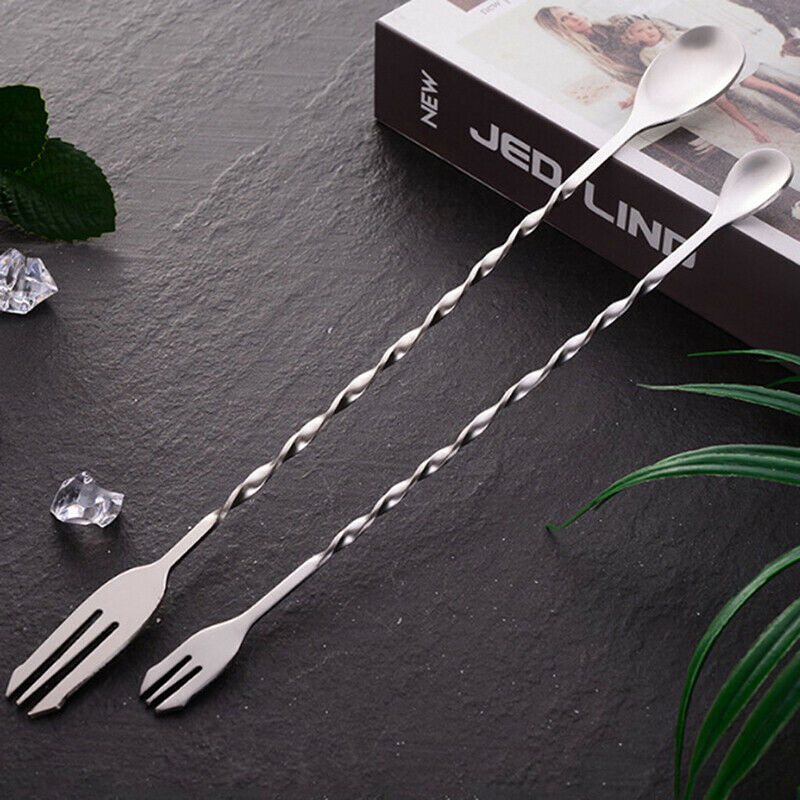 2pcs long handle mixing spoon stainless steel bar cocktail spoon twisted .l8