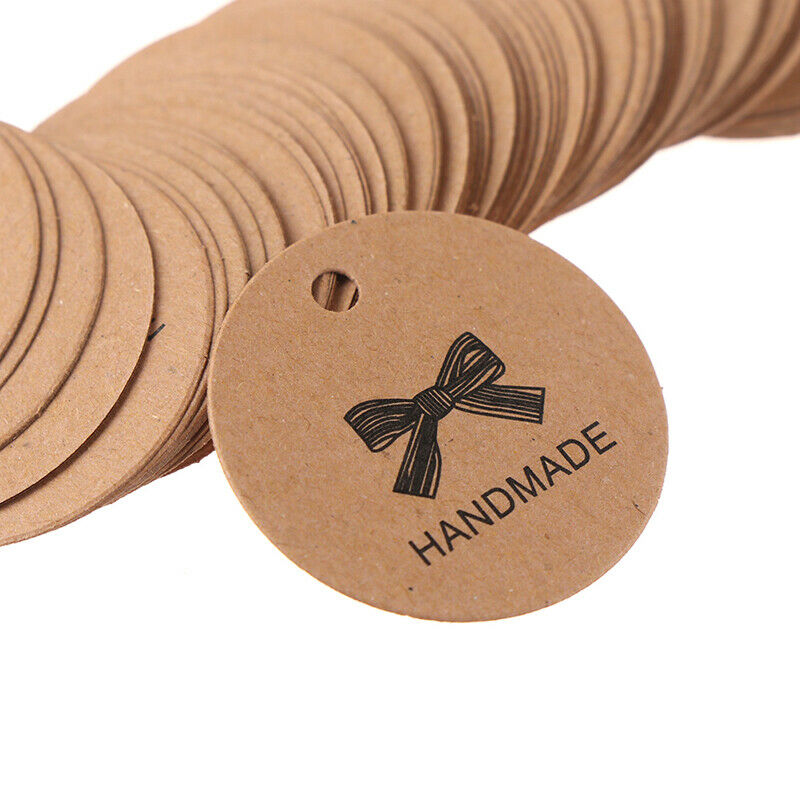 100pcs Bow pattern Kraft Paper Packaging Hang Tags label Wedding/Birthday Pa Rf