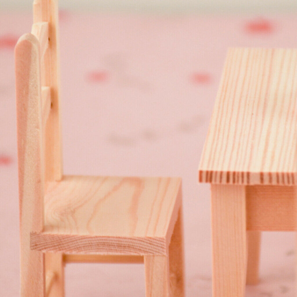1/12 Simulation Natural Wooden Table with Chairs Scene Set Accessories