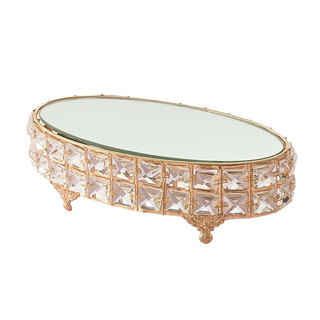 Oval Mirror-top Cake Stand Fruit Tray Crystal Metal Pedestal for Wedding