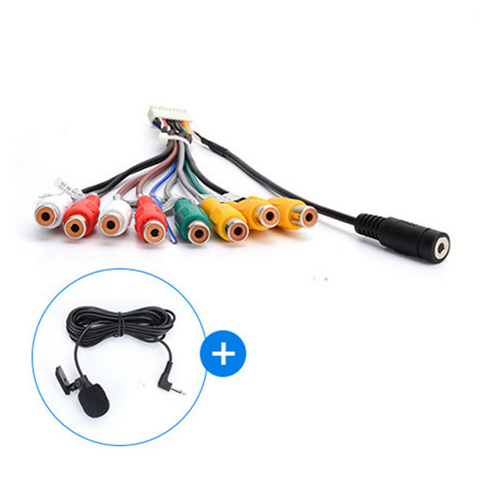 20 Pin Universal Car Stereo Radio RCA Output Wire Aux-in Adapter w/ Microphone