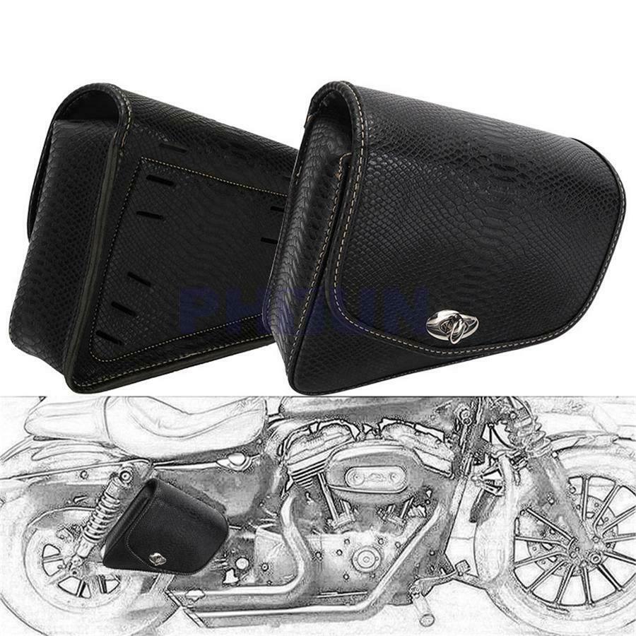 1x New Black Motorcycle Saddle Bag Right Side PU Crocodile Leather Style Luggage