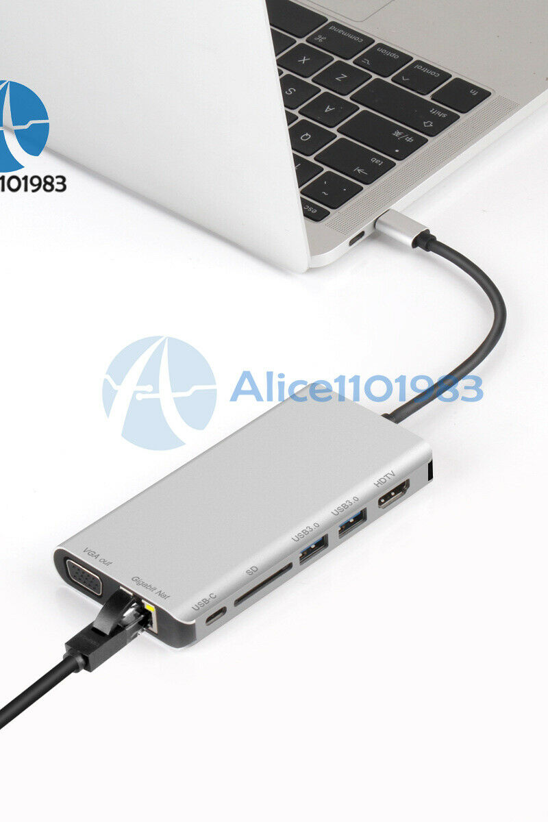 8 in 1 Type C to HDMI VGA USB 3.0 SD Card Reader Gigabit Ethernet Port PD Dock