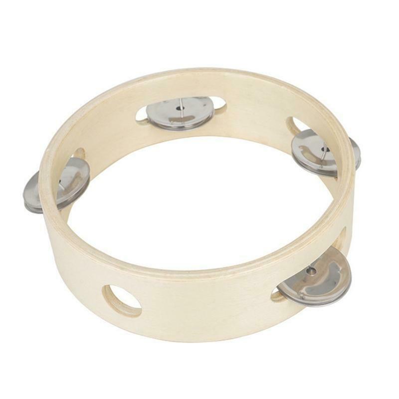 Kids 6" Hand Held Wood Headless Tambourine Bell with Metal Single Row and Wood