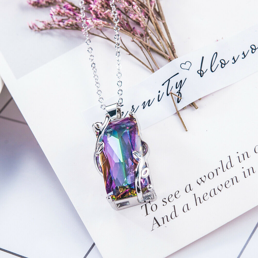 Mystic Big Rainbow Topaz Pendant Chain Chocker Prom Party Necklace