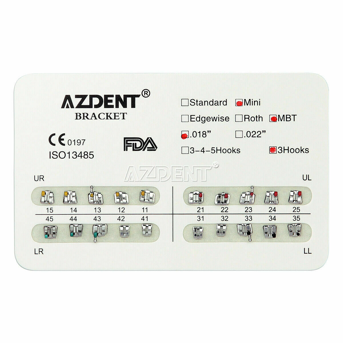 50Packs Dental Orthodontic Bracket Braces Mini MBT Slot.018" Hooks 3 AZDENT