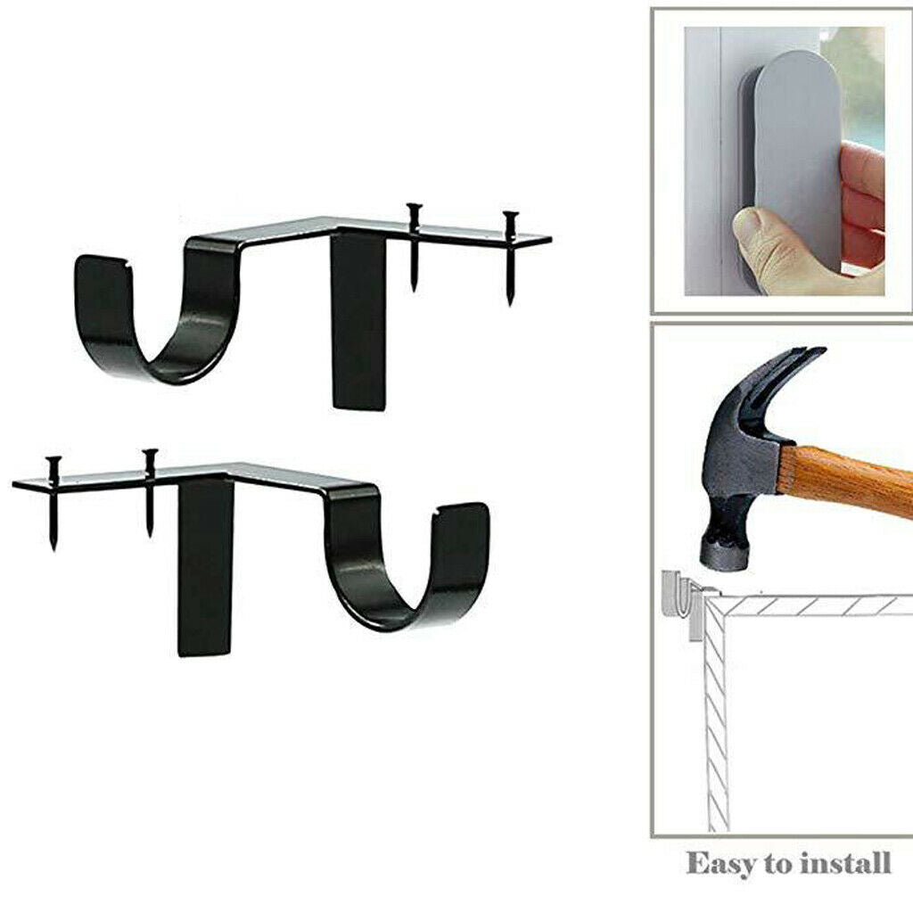 Set of 2 Adjustable Curtain Rod Brackets Holders for Decoration Single_Black