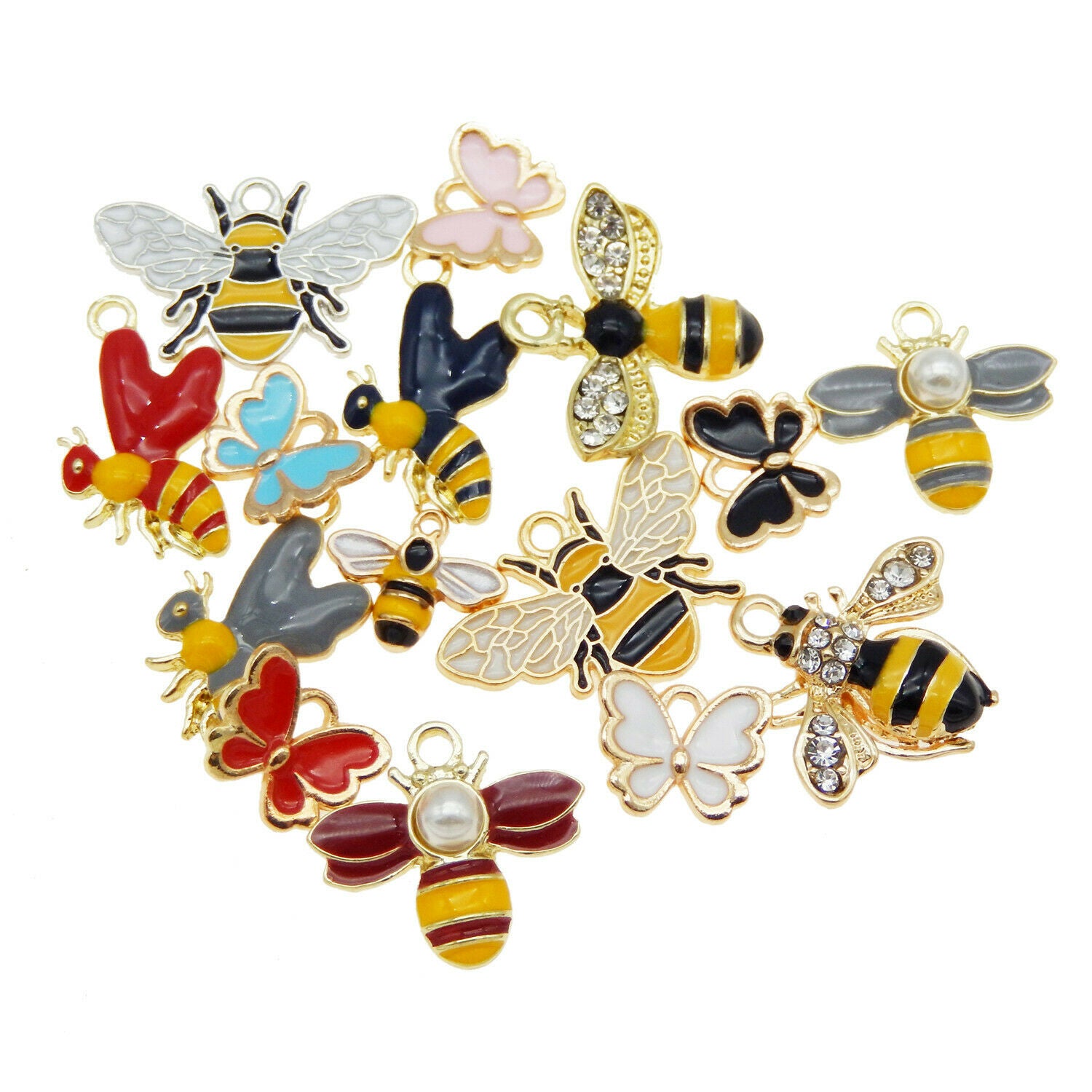 15 pcs Enamel Butterfly and Bee Charm Bulk Pendant Jewelry Making Findings 1-2cm