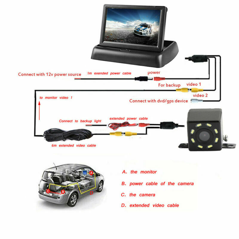 Car Backup 8 LED Camera + 4.3"" TFT LCD Car Foldable Monitor Kit Vehicle System.