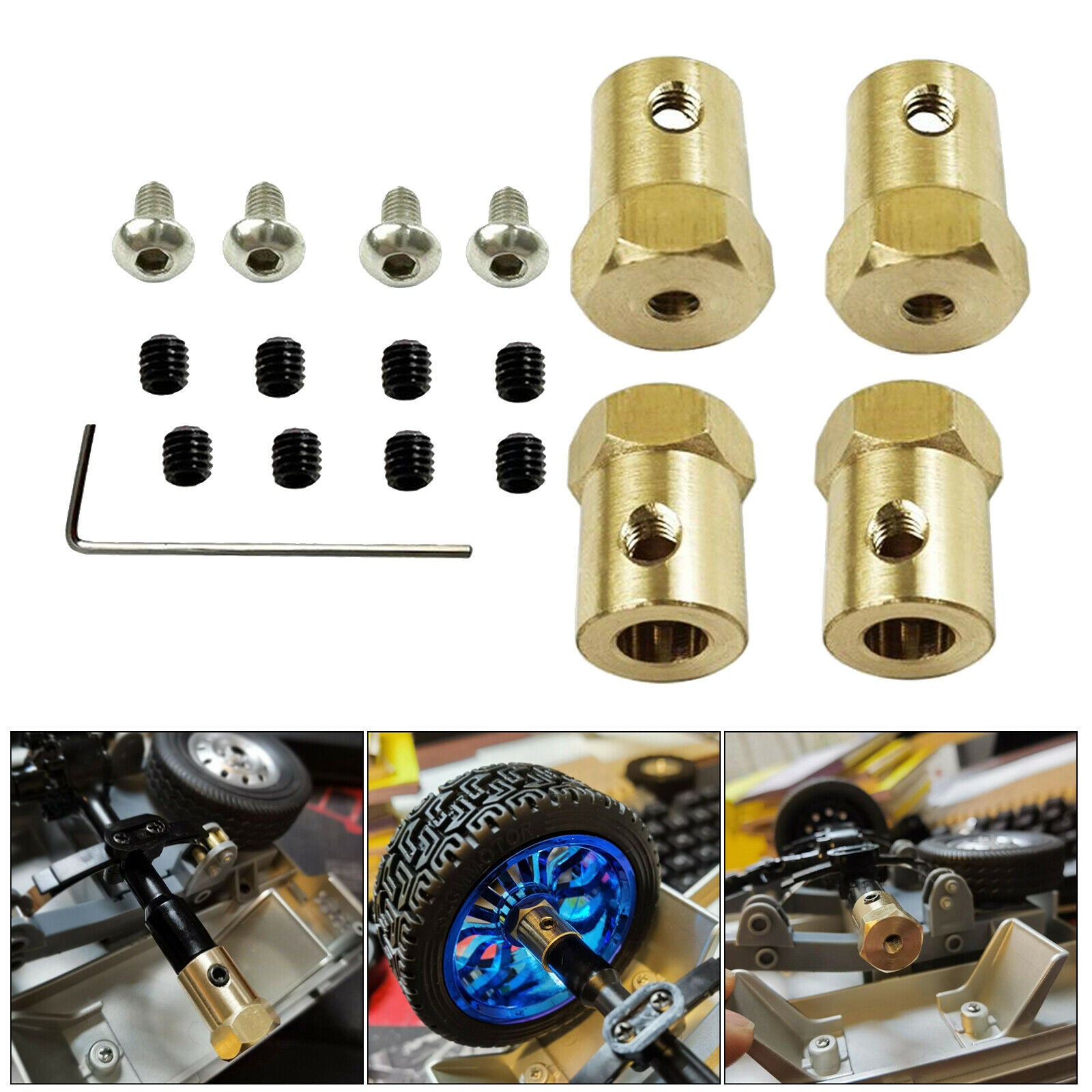 4/set Brass 5mm to 12mm Wheel Hub Drive Extension Adapter Combiners for WPL D12