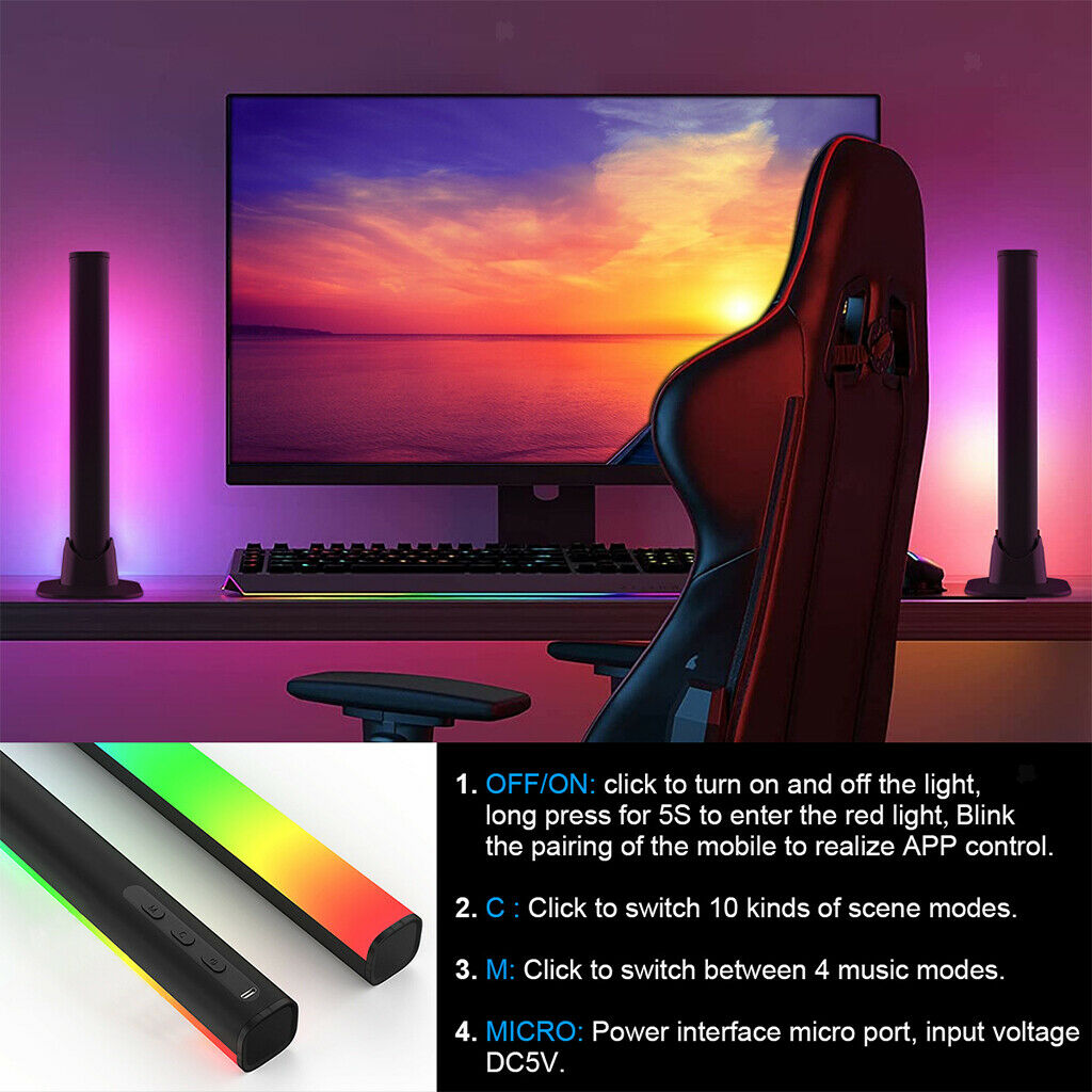 Smart LED Light Bars RGB 7 Color Scene Modes Music Sync for PC Gaming