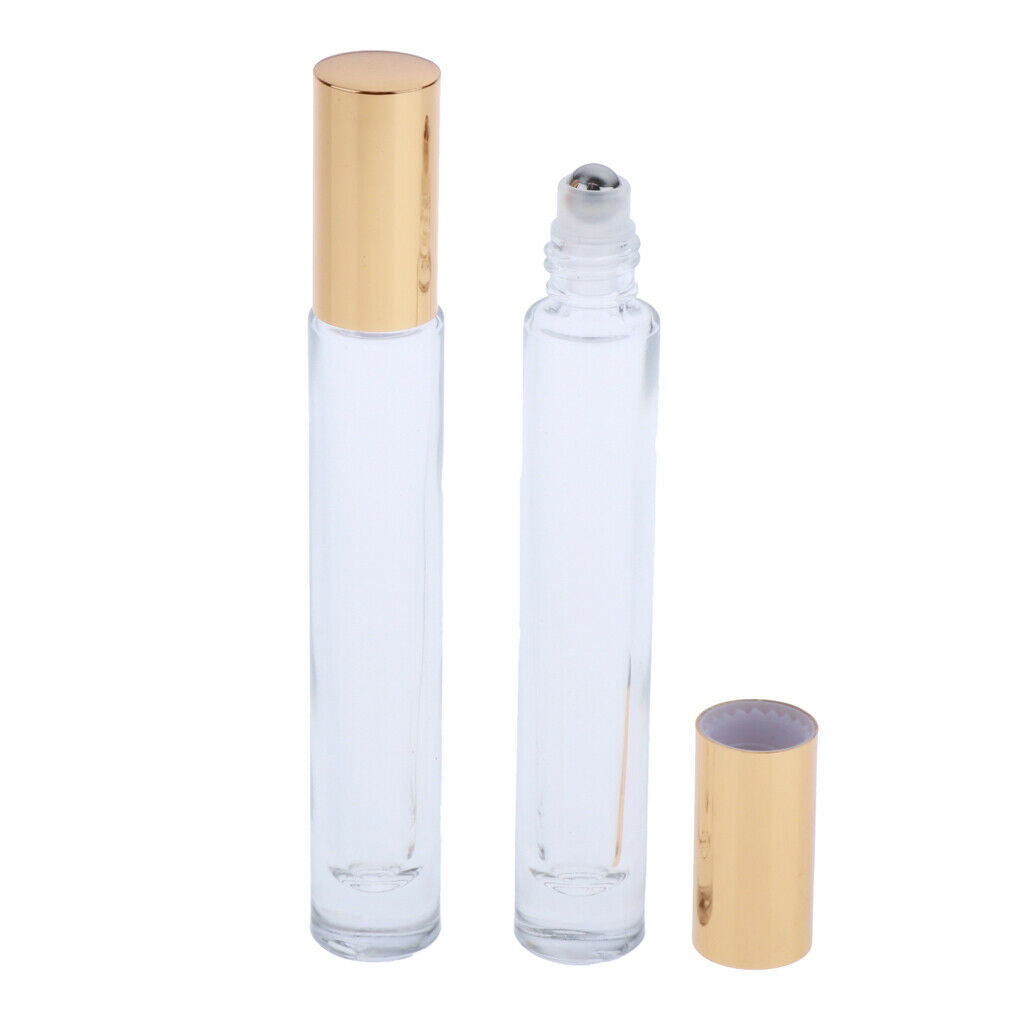 2X 10ml Empty Glass Perfume Essential Oil Roller Ball Bottles Cases Holder