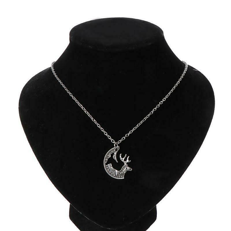 Deer Heads Lover Puzzle Necklace Set Quarter Coin Cut BBF Couple Fashion Jewelry