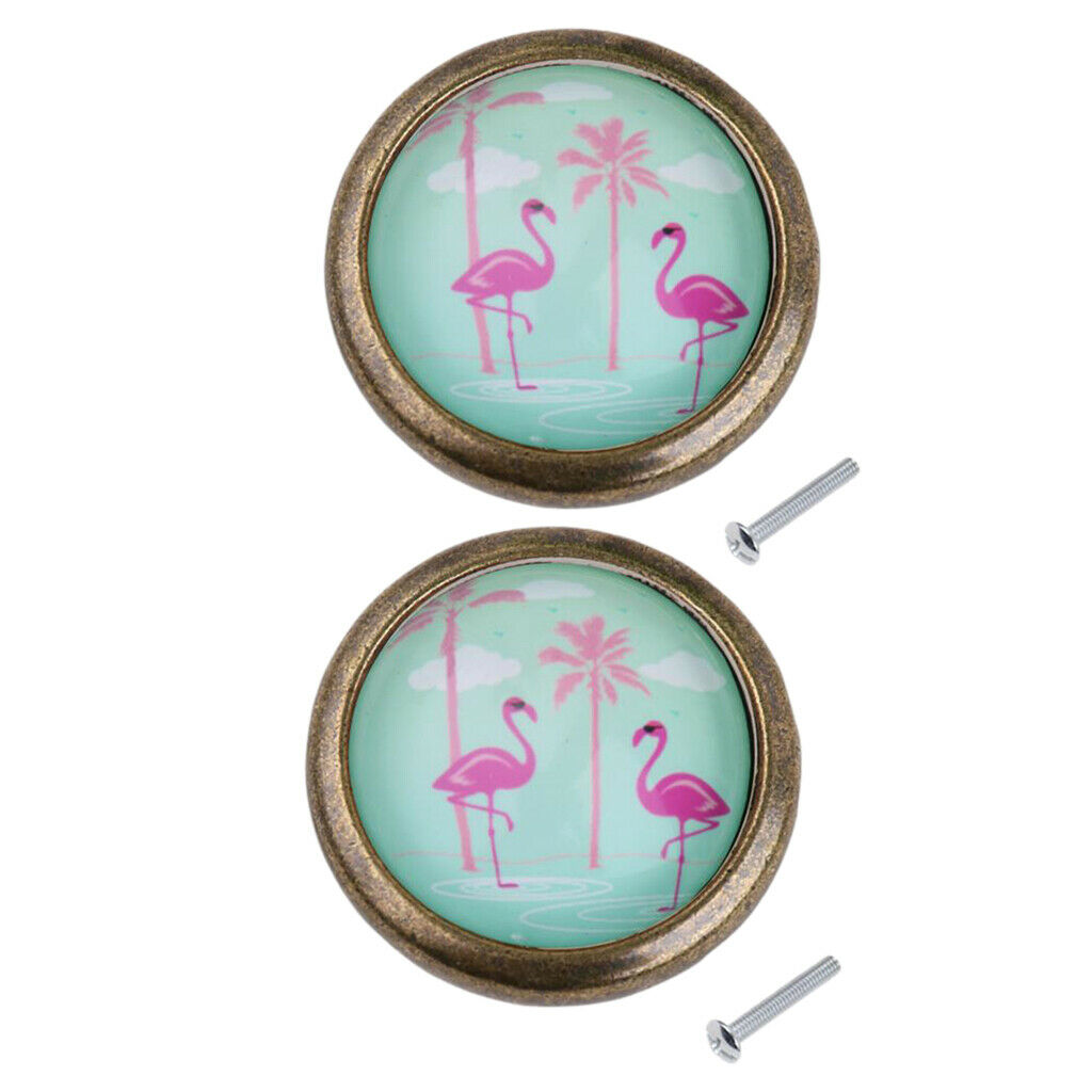 Pack 2 Flamingo Design Door Drawer Knob Dresser Kitchen Cabinet Cupboard Bin Box