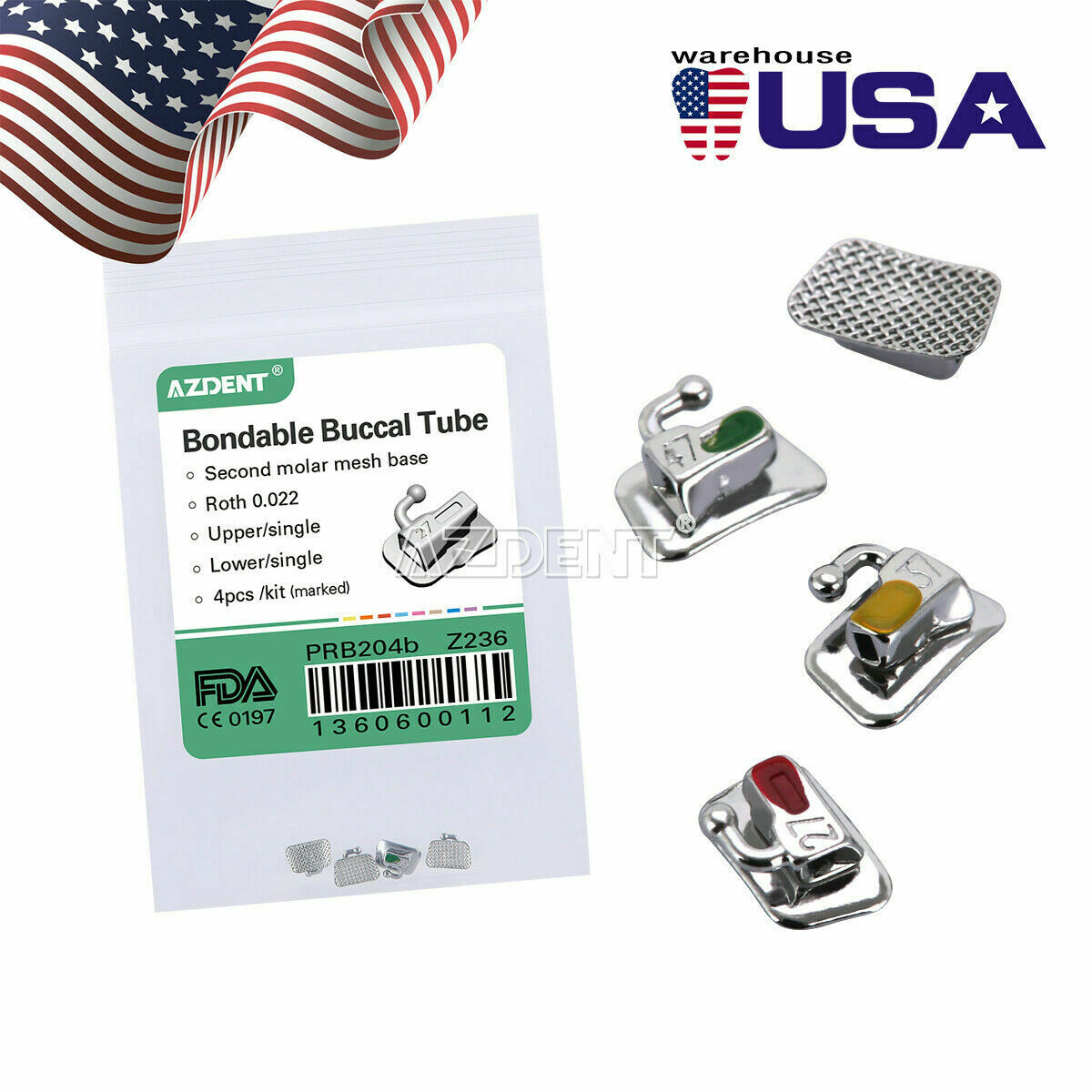 50X Orthodontic Dental 2nd Molar Buccal Tube Bondable Non-Convertible Roth.022
