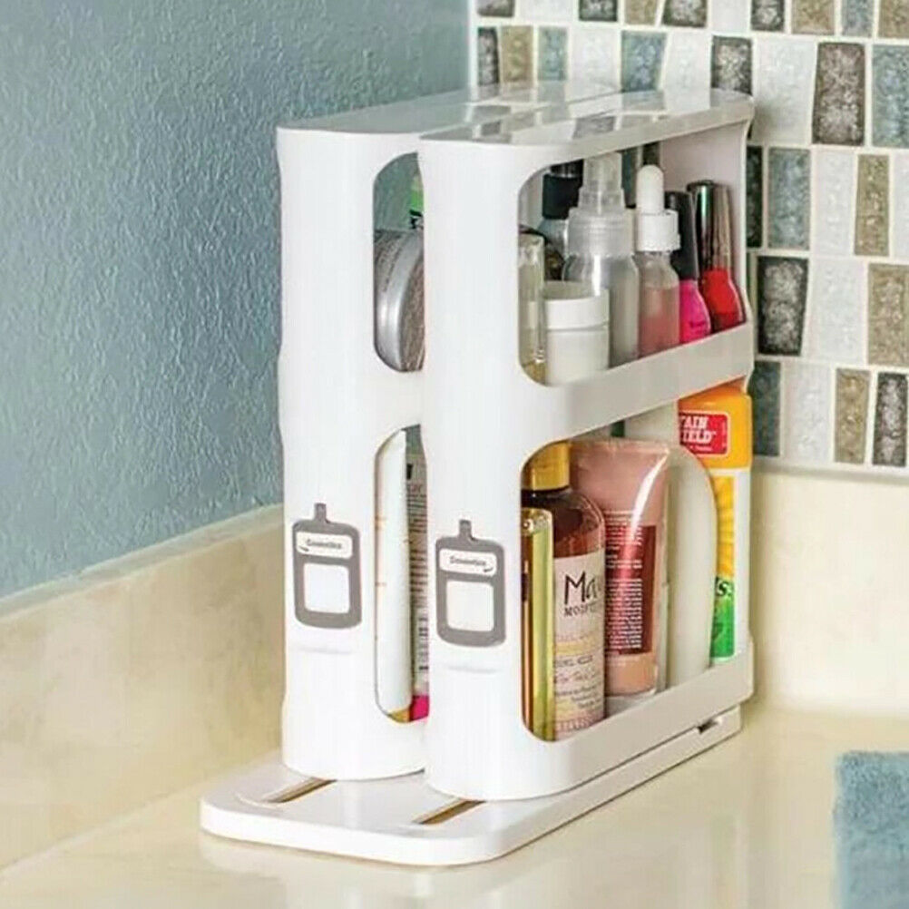 2 Tier White Spice Rack Pull Out Kitchen Storage Rack Seasoning Jars Organizer