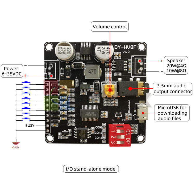 12V 24V Voice Playback Module One-to-One Trigger Serial Port Control For Arduino