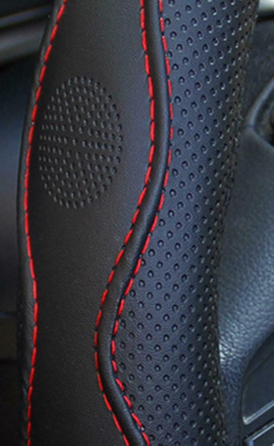 Black & Red PU Leather Car Steering Wheel Cover 38CM 15"/37 Universal Good Grip