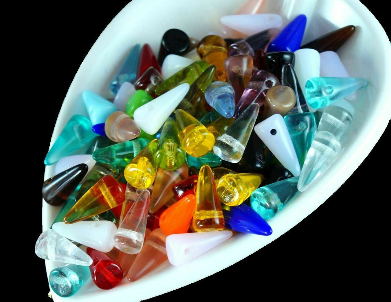 50pcs Mix Multicolor Baby Spike Czech Glass Beads Cone Drop 4mm x 10mm