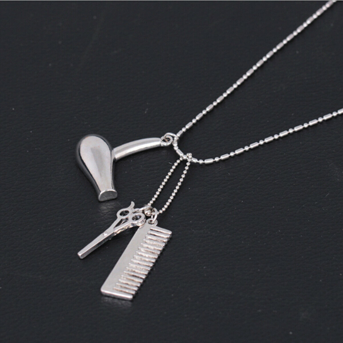 Unisex Hair Dryer Scissors Comb Pendant Chain Necklace Barber Kit Gift Charm