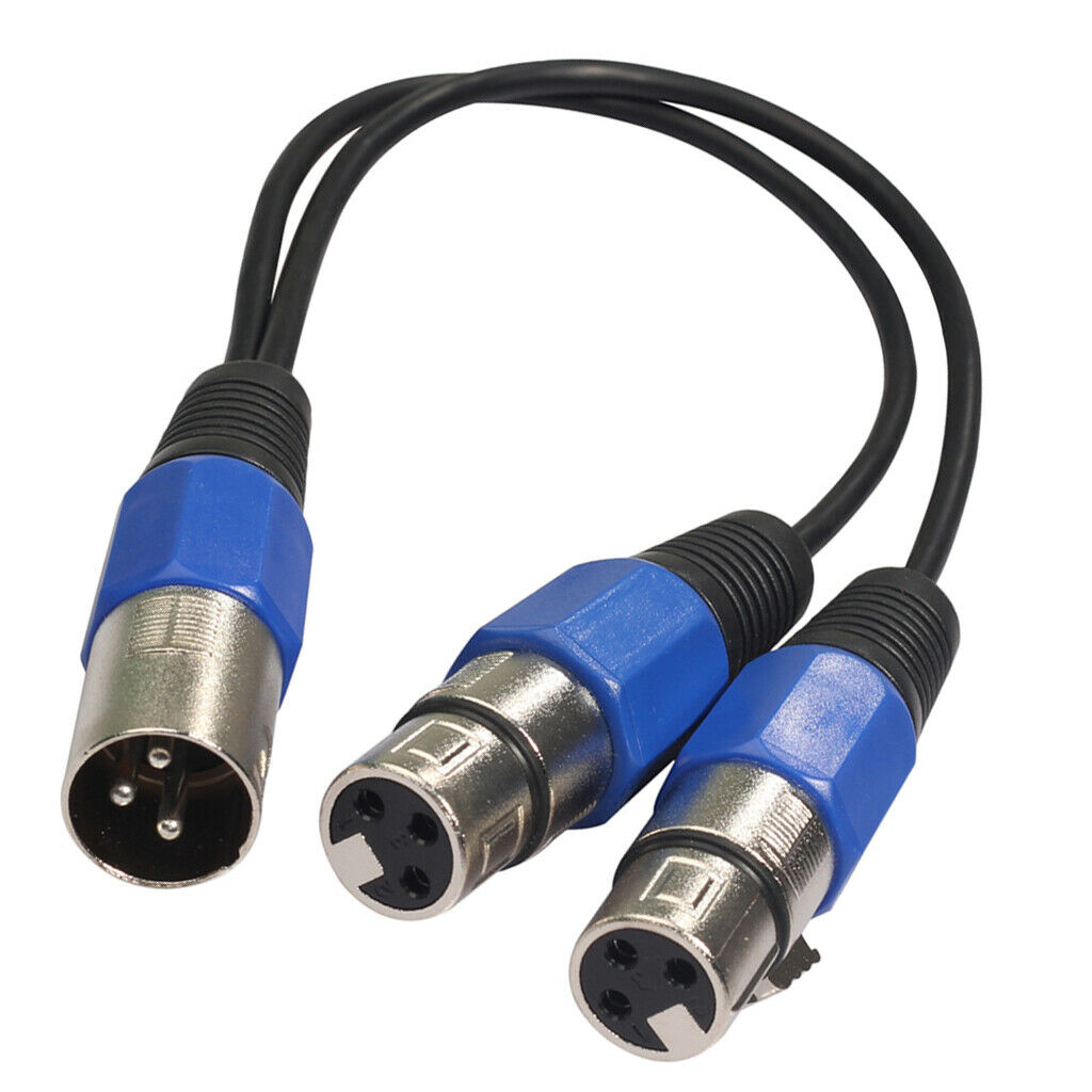 3-pin XLR plug to two DJ cable adapters with 2 sockets and Y-splitter