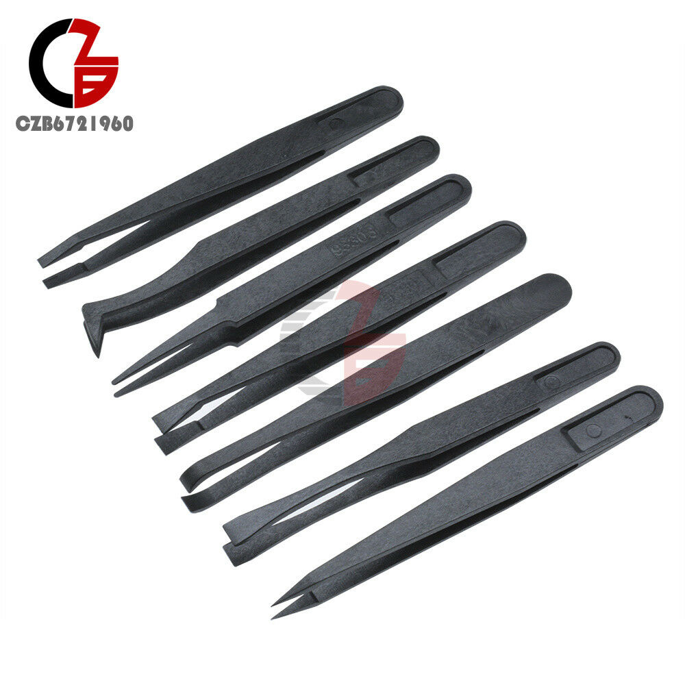 7Pcs Anti-static Tool Plastic Tweezer Heat Resistant Straight Bend New