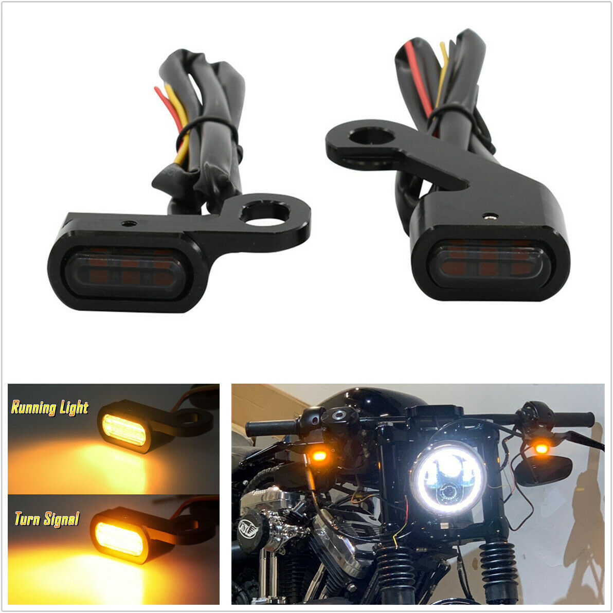 2Pcs Amber LED Mini Turn Signal Indicator Light For Electra Glide 09-17 Softail