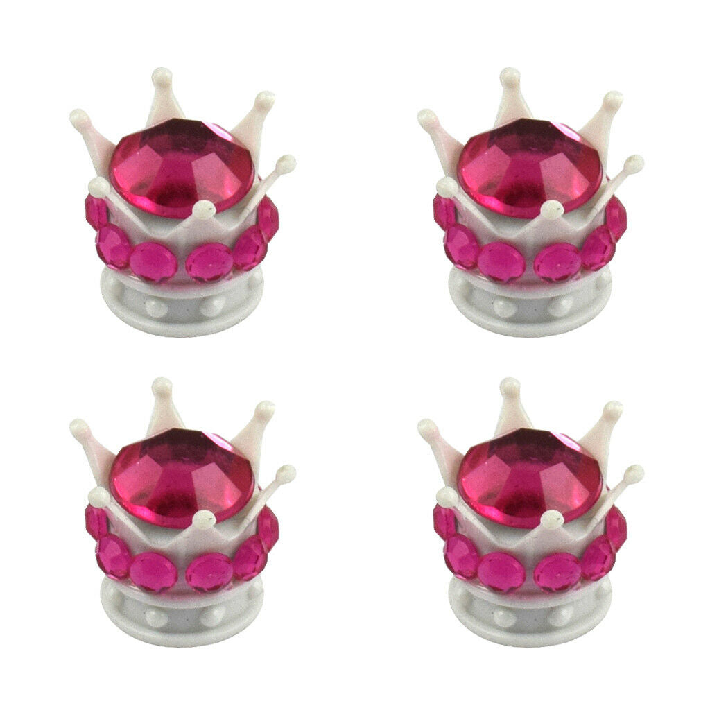 4 pc White Crown Bling Diamond Tire Stem Valve Caps Car Truck Vehicle Coral