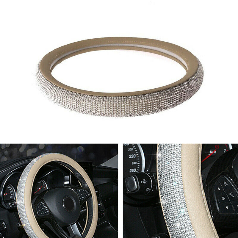 38cm/15'' Crystal Car Steering Wheel Cover Bling Rhinestone PU Leather Non-slip