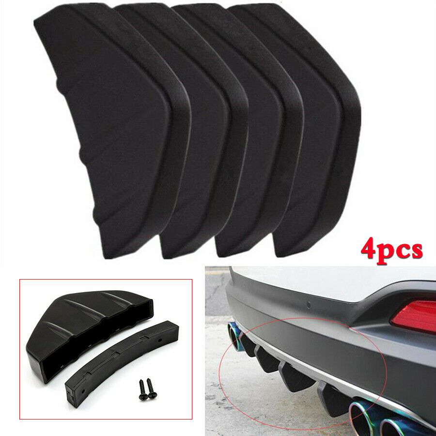 4x Car Rear Bumper Lip Diffuser Shark Fins Splitter Stylish Universal ABS Black
