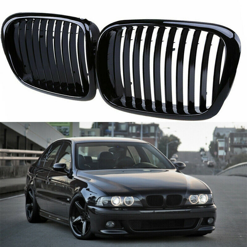 Pair Fit For BMW 5-Series E39 Sedan 1995-2003 Black Front Bumper Kidney Grilles