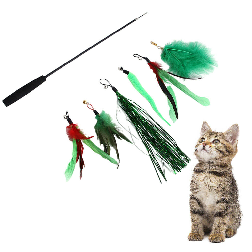 Cat Teaser Wand Kit Funny Interactive Catcher Toys Retractable Pole for Pet