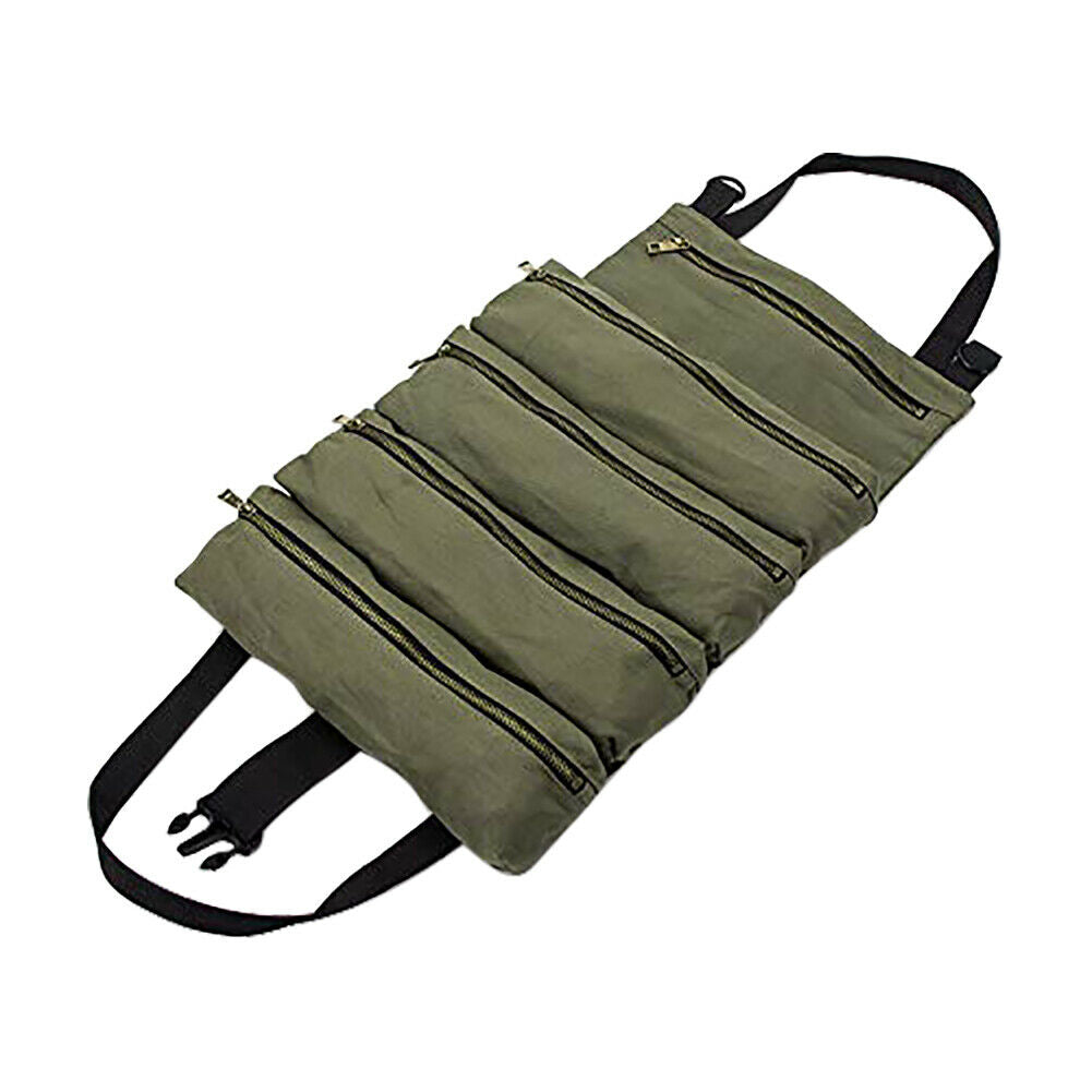 Car Back Seat Multi-Purpose Tool Roll Up Bag Pouch Roll Tools W/5 Zip Pockets HN