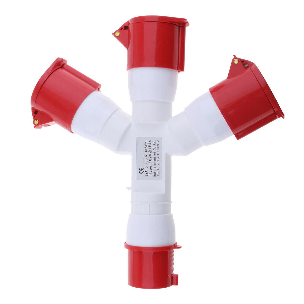 380V 32A 4 Pin Industrial Plug Sockets Waterproof IP44 3 Way Splitter 3P+E