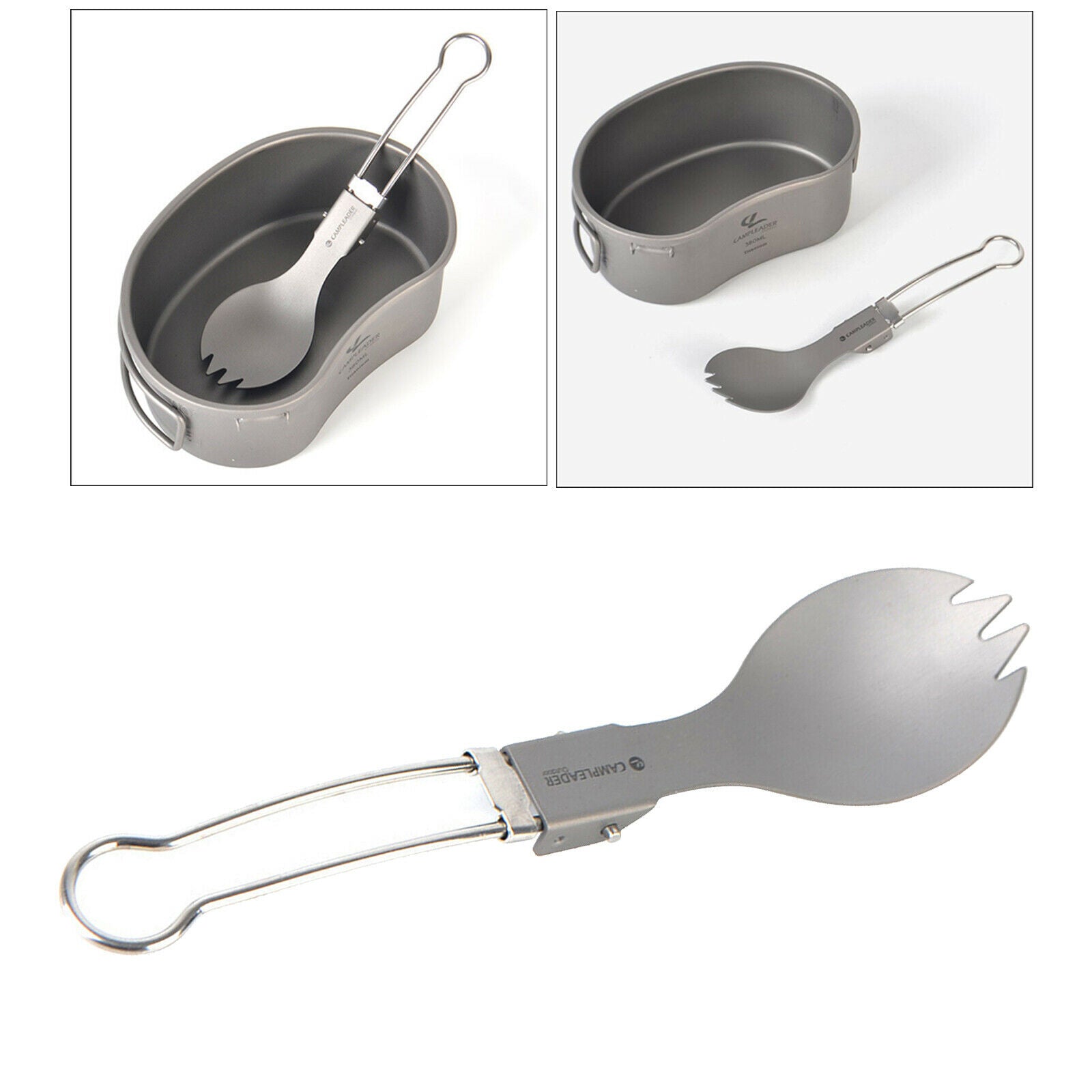 Titanium Collapsible Camping Spork Spoon Fork w/ Storage Bag for Travel