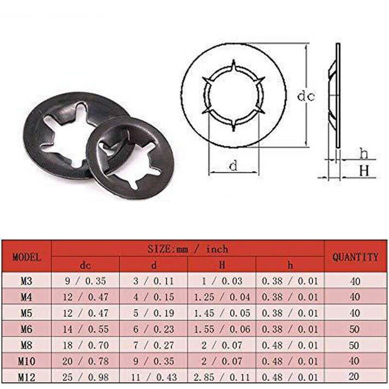 280Pcs Flower Washer M3-12 Internal Tooth Lock Washer Quick Lock Washer Steel