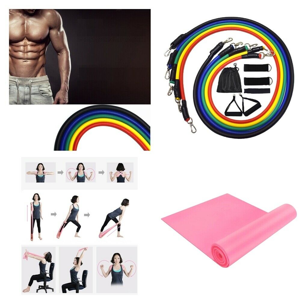 12pc Exercise Bands Set Door Anchor Workout Bands Kit Gym Yoga Fitness