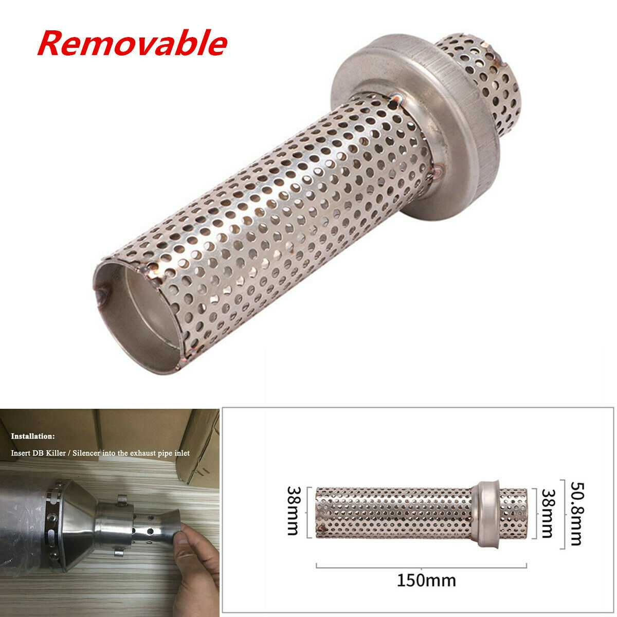 51mm Universal Motorcycle Exhaust Pipe Silencer Removable DB Killer 150mm Length